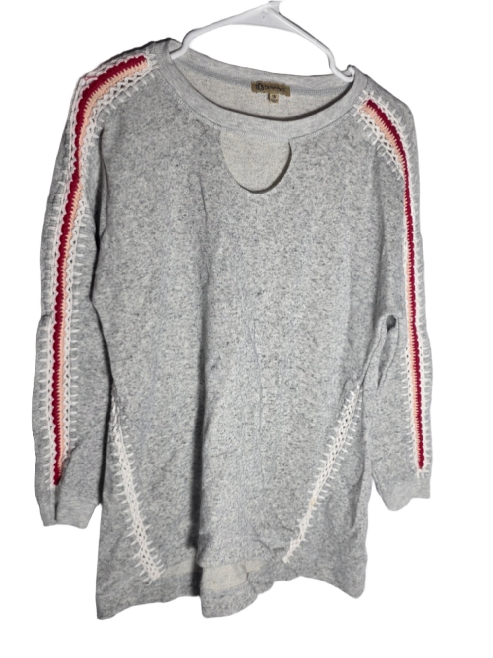 Women's Democracy Sweatshirt Size M Grey White Crochet Detail cottagecore boho